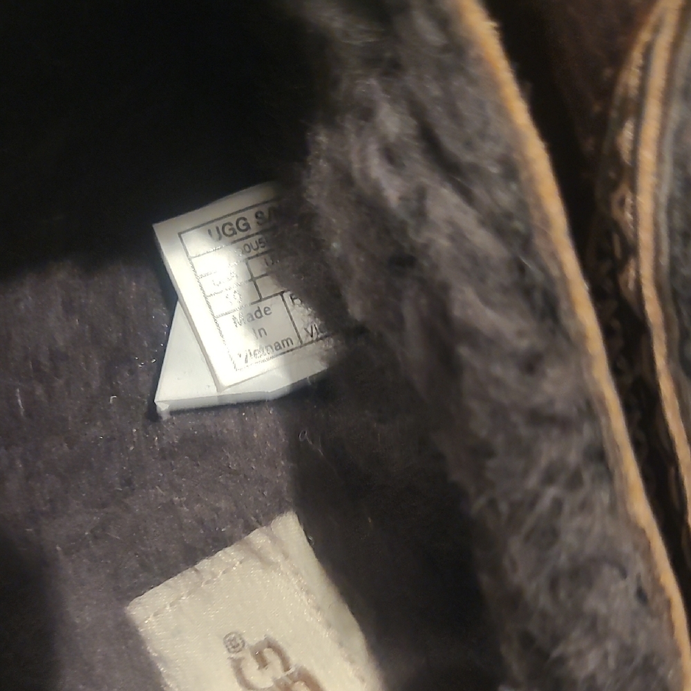 UGG Men's Dark Brown Leather Slip-On Clogs with Shearling - Picture 3 of 5